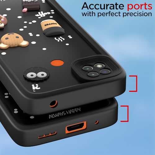 Image of Pikkme Back Cover for Redmi 10A / 10A Sport /Redmi 9 /9 Activ / 9C / Poco C31 | Cute Fun Cartoon 3D Bear Silicone Full Body Protection Bumper Cover (Black)