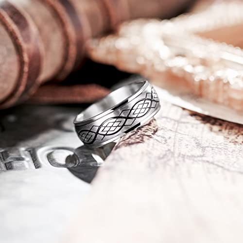 Image of King Will 316L Stainless Steel Spinner Ring for Men Women- 8mm Width Fidget Ring with Dragon /Celtic Knot Pattern, Stress Anxiety Relief Comfort Fit Wedding Band