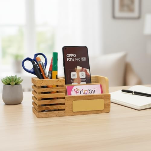 Image of Personalized Pen Stand For Table With Name, Pen Stand For Office Table Stylish, Stationery & Wooden Desk Organizer - Custom Corporate Gift For Doctors, Office, Study, New Year Gift For Employees