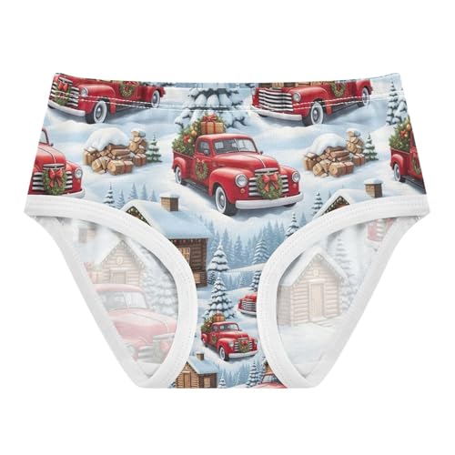 Toddler Girl Briefs, Christmas Vintage Red Trucks Girls' Cotton Brief Underwear, 2T–8 Years