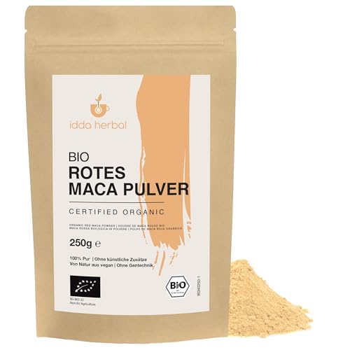 IDDA Herbal Maca Pulver rot aus Peru BIO 250g, rote Macawurzel gemahlen, bio Maca Pulver, glutenfrei