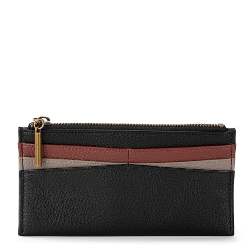 The Sak Neva Large Card Wallet in Leather, 6 Credit Card Pockets, Black Block