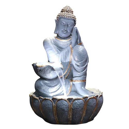 Image of 3 Feet Namaste Buddha Water Fountain for Home & Garden|Fiber Buddha Fountain with LED Light|Indoor Outdoor Fountain for Vastu & Positivity (Unique Grey, 3 Feet Namaste Buddha Fountain)