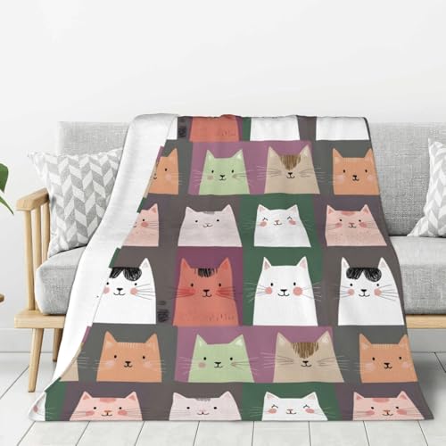 Couverture flanelle douce et légère motif chat multicolore