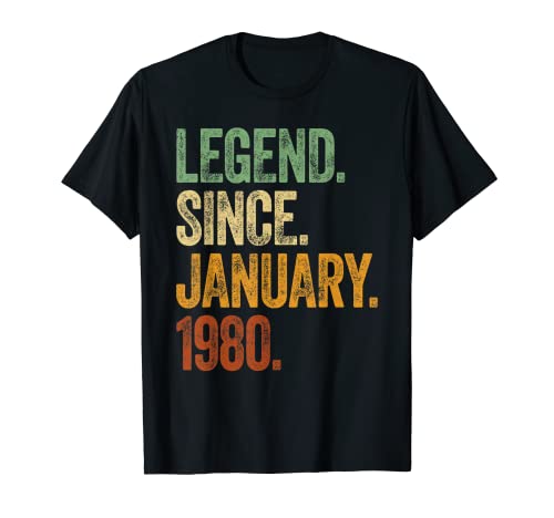 Retro 1980 Birthday Shirt January Born Legend Since 1980 t-shirt, Preto