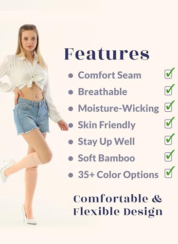 Image of Hugh Ugoli Women's Rayon Derived from Bamboo Knee High Socks Comfort Seam Long Dress Socks, Shoe Size 5-8 /8-11, 4 Pairs