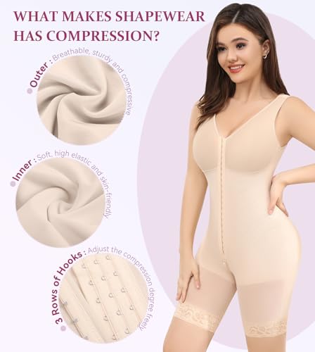 Image of M MYODRESS Shapewear for Women Fajas Colombianas Reductoras Y Moldeadoras Tummy Control Waist Trainer Bodysuit Postpartum Girdles Postparto Compression Garment Full Body Shaper Beige S