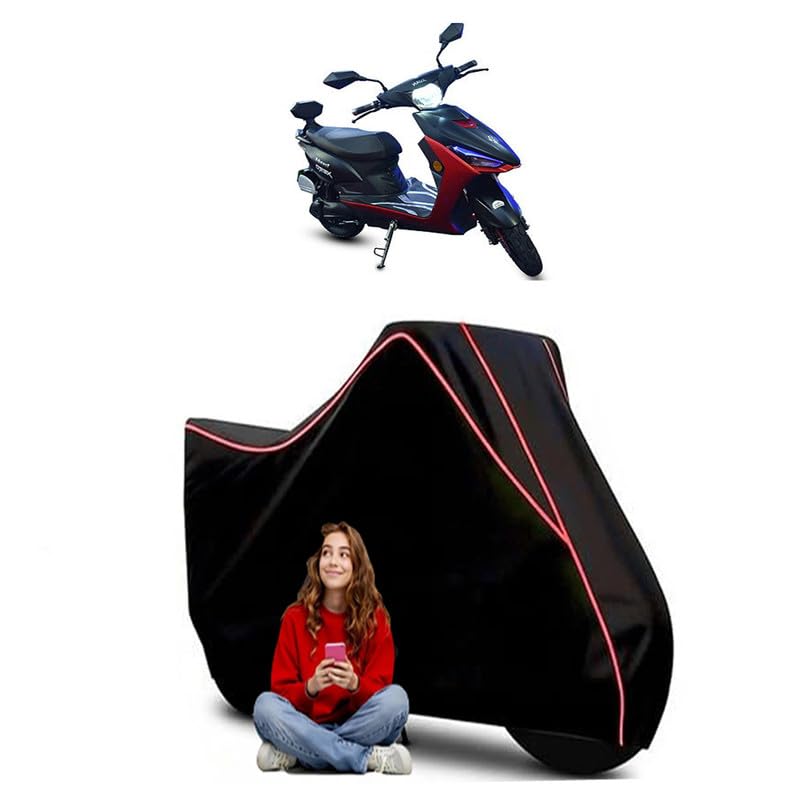Image of Avan Motors Trend E Scooty Bike Cover Water Resistant Outdoor Use Universal Fit Scooters Motorcycles Heavy Duty UV Protection Dust Rain Scratch Resistant Elastic Bottom Black Blue Piping