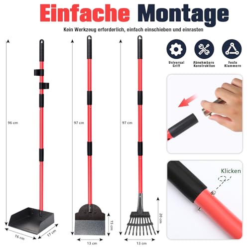 CJYMMFAN Hundekotschaufel Kehrschaufel, Rechen & Schaufel Mit Abfallsäcken, Hundekotsammler Langer Griff, Hundekot Scooper Für Garten & Laub