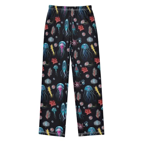 ZZXXB Jellyfish Coral Print Boys Long Pants Soft Trousers Elastic Waist Kids Lounge Bottoms with Pockets S-XL