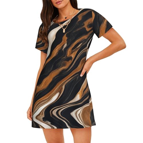 Chemise de nuit manches courtes imprimé marbre abstrait femme