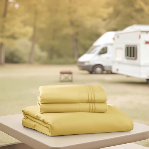 Image of Nestl Custard Yellow Short Queen Sheets for RV, Hotel Luxury RV Queen Sheets Set, 4 Piece Fitted Bed Sheet Set and Pillowcases, Super Soft, Wrinkle-Free, and Breathable Camper Bedding