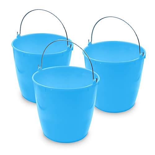 Torosqui Cubeta de Plástico Flexible | Pack con 3 cubetas de 10 litros | Color Azul | para Uso rudo | con asa de Metal | Cubetas para Limpieza