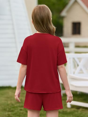 Image of Haloumoning Girls Summer 2 Piece Outfits Kids Oversized T Shirts and Shorts Clothing Sets 5-14 Years