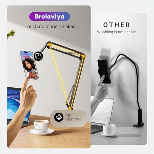 Image of BROLAVIYA Overhead Video Mobile Stand, New Magnetic Bracket with Extra Long Arm, 1 /4 inch Head 2 Way Base clamp, Strong Magnet Compatible with iPhone and Smartphones for Home, Office