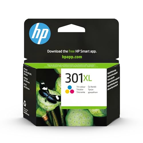 HP 301XL CH564EE,Tricolor, Cartucho de Tinta de Alta Capacidad Original, Compatible con impresoras de inyección de tinta HP DeskJet 1050,2540,3050; OfficeJet 2620,4630; ENVY 4500, 5530