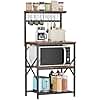 Furologee Kitchen Bakers Rack with Hutch, Coffee Bar Station 4 Tiers, Microwave Oven Stand with 6 S Hooks and Pegboard, Kitchen Microwave Rack for Spice Organizer Workstation, Rustic Brown