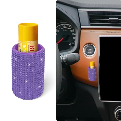 Image of Upright Car Chapstick Holder, Bling Insulating Lip Balm Holder,Rhinestone Car Accessories for Women Interior ,Suitable for Most Vehicles. (Purple)