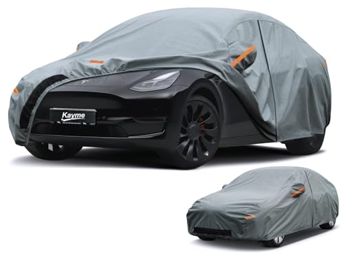 Image of Kayme Heavy Duty Car Cover Waterproof All Weather, Custom Fit for Tesla Model Y, Outdoor SUV Cover with Charging Port and Breathable Ventilation Mesh, Rain Sun Protection with Zipper Door.