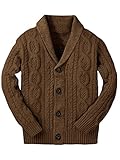 Narex Toddler Kids Boys Shawl Collar Cardigan Sweater Cable Knitted Button Down Loose Fit Open Front Soft Winter Knitwear Brown