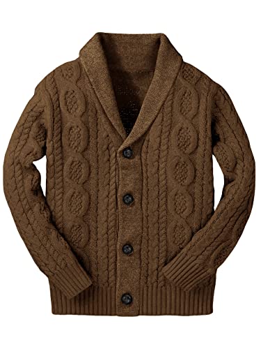 Narex Toddler Kids Boys Shawl Collar Cardigan Sweater Cable Knitted Button Down Loose Fit Open Front Soft Winter Knitwear Brown