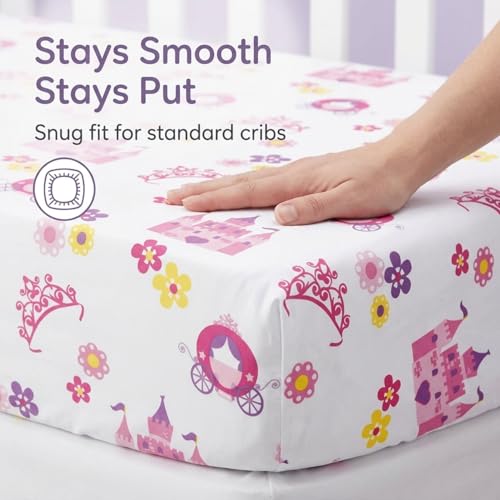 Image of Everyday Kids 2 Pack Fitted Girls Crib Sheet, 100% Soft Breathable Polyester Baby Sheet, Fits Standard Size Crib Mattress 28in x 52in, Nursery Sheet - Princess /Lavender