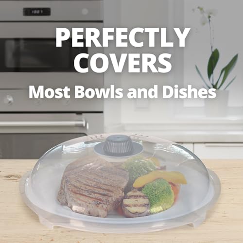 Image of HOVER COVER Tall Magnetic Microwave Splatter Cover for Food, 12-Inch - Gray | Highest Power Magnetic Grip, BPA-Free Food Lid, Upgraded Handle, Vented Plate Guard, Dishwasher Safe, Space-Saving Storage