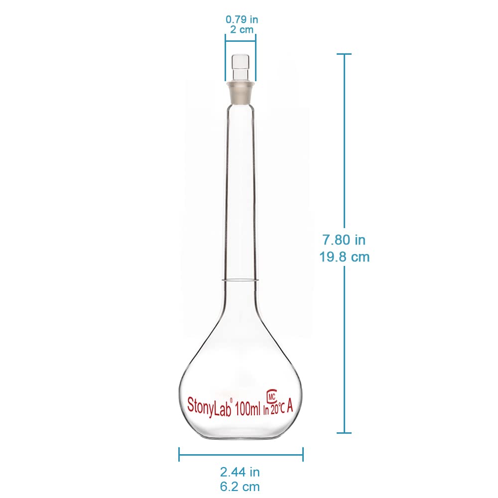 stonylab Glazen Volumetrische Kolf, Klasse A Bruine Maatkolf met Glazen Stop, Borosilicaatglas Zwaarwandige Amber Maatkolf Volumetric Flask Tolerantie ± 0,15 ml - 250 ml