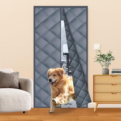 Magnetic Thermal Insulated Door Curtain Thermal Cover for Winter Blanket(Curtain Size 38x83) Thickened & Windproof & Automatic Closing Winter Insulation Cover (Gray Fit Door 36x82)