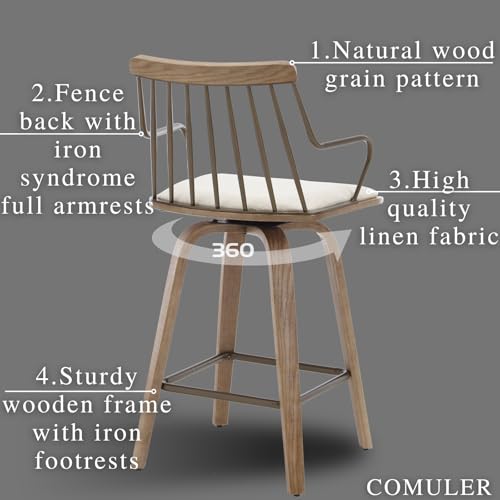 Butaco COMULER Modelo AJYX3077 con asiento tapizado Beige de 26 pulgadas para barra con giro 360° y diseño moderno miniatura 4