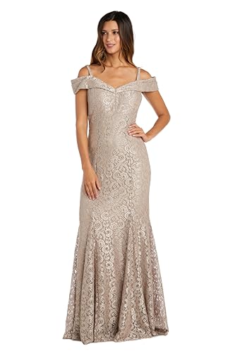 Image of R&M Richards Women's Off The Shoulder Formal Gown - Glitter Lace Mermaid Evening Dress for Wedding Guest & Cocktail Attire