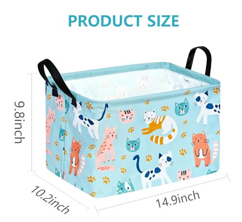 Image of Rec Cats Print Box Hamper Storage Basket Collapsible Organizer Bin Gift Shelf Baskets for Home and Kitchen Storage