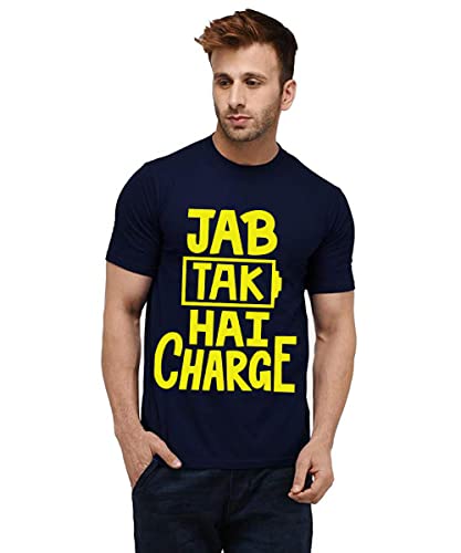 Image of Caseria Men's Cotton Printed T-Shirt -Jab Tak Hai Charge | 100% Cotton | Half Sleeves | Regular Fit | Printed | Round Neck | Graphic T Shirt