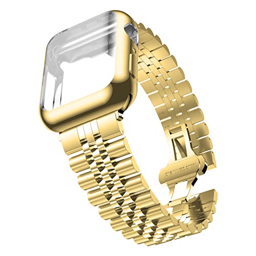 Image of baozai Compatible Apple Watch Bands 46mm 45mm 44mm 42mm 41mm 40mm 38mm, Stainless Steel Band with Screen Protector Case for Apple Watch Series 11 /10 /9 /8 /7 /6 /5 /4 /3 /2 /1 /SE3