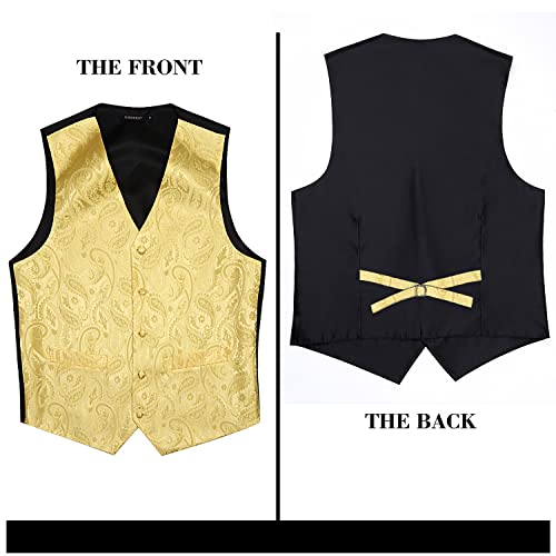 Image of HISDERN Vest and Tie Sets for Men Vests Paisley Floral Jacquard Necktie Pocket Square 3PCS Waistcoat for Suit or Tuxedo
