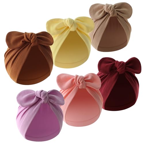 Image of QandSweet Baby Girl Hat Infant Cotton Hats Knotted Rabbit Ear 0-12 Months