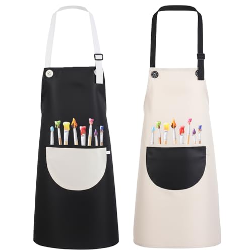 Prasacco 2 Stück Malschürze Kinder, 60x46cm Verstellbare Kochschürze Kinder für Jungen und Mädchen Wasserdicht Malkittel Kinders Schürzen Set mit Taschen für Basteln Malen Kunst Backen Kochen