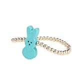 ChungLong0593 Easter Peeps-Inspired Glitter Bunny Bracelet, Gold Beaded Stretch Wristband for Women Cute Holiday Jewelry Gift