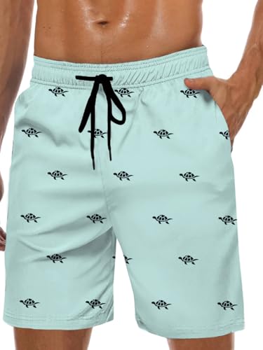 MARZXIN Costume da bagno da uomo, ad asciugatura rapida, con fodera in rete, pantaloncini lunghi da spiaggia, traspiranti, per ragazzi e beach volley, surf, S-3XL, Tartaruga Blu, XL
