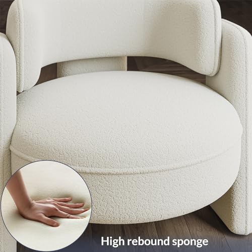 Image of BELLEZE Sherpa Boucle Chair Set of 2, Modern Barrel Accent Chair Comfy Round Upholstered Armchair Accent Side Chair for Living Room, Bedrooms, Corner - Quinton（White）
