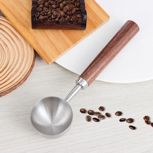 Vintage Coffee Scoop 10g/30ml Capacity Retro 304 Stainless Steel Coffee Measuring Spoon Walnut Wooden Handle Coffee Scoop Kitchen Utensil for Measuring Scooping Tea Coffee Spices (Long Handle)