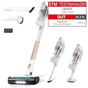 Levoit - Akku Staubsauger - Laufzeit für 75㎡ - Staubsauger Kabellos - 4-in-1 Vacuum Cleaner - 99, 9 Prozent Filterleistung - Anti Tangle -Für Tierhaare/Teppiche/Hartböde... - LVAC-200 Gold