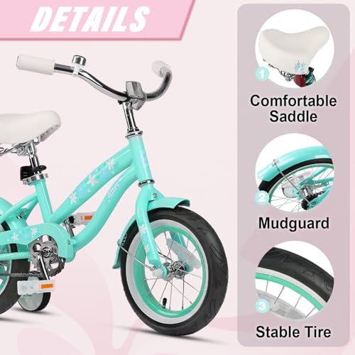 Image of Glerc Daisy Girls Bike, 12 14 16 Inch Kids Bike for Ages 2-7 Years Old Children, Princess Style Kids Bicycle with Training Wheels & Basket & Streamers, Multiple Colors