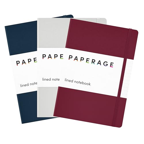 Image of PAPERAGE Lined Journal Notebook, 3 Pack, (Burgundy, Light Grey, Navy), 160 Pages, Medium 5.6 in x 8 in - 100 GSM Thick Paper - Hardcover Journaling Notebook for Work, School & Note Taking
