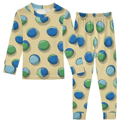 Pajama Sets Long Sleeve Beach Balls Pattern Print Soft Comfy Sleepwear 2 Piece PJS 3-8T