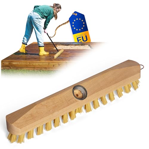 Schrubber aus Holz mit Borsten| Wischer mit Gewinde| Scheuerbürste PPN| Boden-Bürste| Rür Reinigung von Balkon Terrasse Garten Innen- Außenbereich Schrubber ohne Stiel