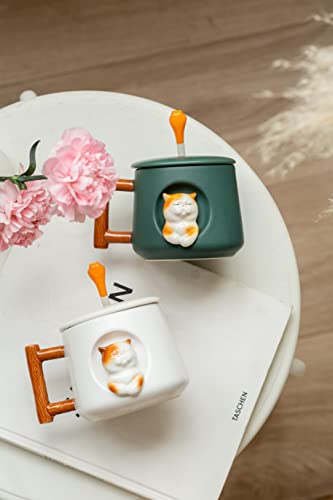 Image of DIHOclub Ceramic Coffee Mug with Lid and Matching Spoon,Novelty 3D Cat Pattern Mug for Tea Milk Chocolate Juice,Cute Cup for Dog Lovers,Perfect Gifts-14 Ounces(white)