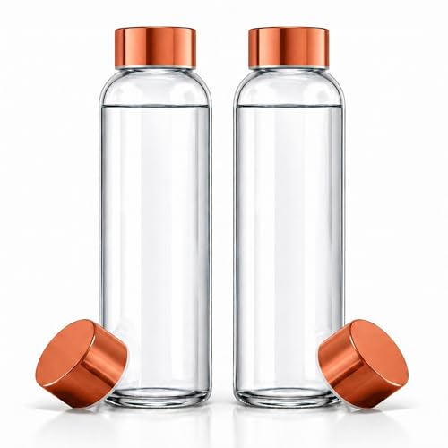 Image of Rioware Glass Water Bottle 1 Litre | Airtight lid | Leak Proof | Silicon Cap | Fridge Water Bottles for Home, Office & Gym (1 Ltr- Pack Of 2, Gold)