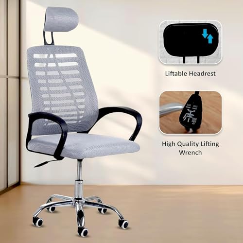 Image of Casa Copenhagen,Mesh Office Desk Chair,Rocking Chairs Ergonomic Computer Chair Adjustable High with Headrest and Comfortable Armrest Swivel Chair -Dark Grey Oak & Black Handle