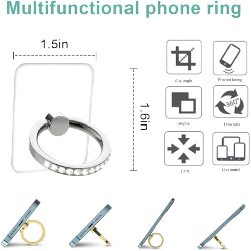 Image of KolorFish Transparent Phone Ring Stand Holder Mobile Phone Ring Holder Finger Grip 360 Degree Rotation (Bling Silver Square)